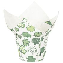 Artikel Übertopf Papier 12cm Kleeblatt Grün-Weiß 12 Stück Neujahr