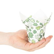 Artikel Übertopf Papier 12cm Kleeblatt Grün-Weiß 12 Stück Neujahr