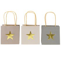 Artikel Geschenktaschen aus Papier mit Sternmotiv Grau Natur Golden 10,5x10,5 cm 9 Stück