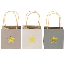 Artikel Papiertüten mit Stern und Henkel Grau Sortiert 12×12×12cm 9St