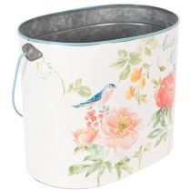 Artikel Pflanzeimer oval Metall 26/22/17 cm Blumenmotiv Weiß-Türkis 3er-Set
