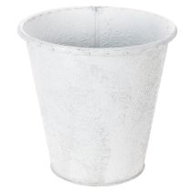 Artikel Pflanzgefäß aus Metall mit Ornamenten Weiß Grau Ø20,5cm H19,5cm für Innen und Außen