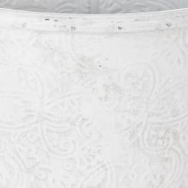 Artikel Pflanzgefäß aus Metall mit Ornamenten Weiß Grau Ø20,5cm H19,5cm für Innen und Außen