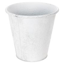 Artikel Pflanzgefäß aus Metall mit Ornamenten Weiß Grau Ø20,5cm H19,5cm für Innen und Außen
