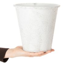 Artikel Pflanzgefäß aus Metall mit Ornamenten Weiß Grau Ø20,5cm H19,5cm für Innen und Außen
