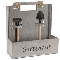 Artikel Pflanzkasten „Gartenzeit“ mit Werkzeug Deko Grau 24×10×25cm