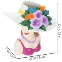 Artikel Blumenvase Frau im Hut aus Polyresin, 20 cm hoch, handbemalt, für Innenbereich