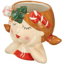 Artikel Pflanzkopf Mädchen Keramik 17 cm Rot-Weiß Weihnachten