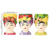 Artikel Pflanzkopf aus Keramik, Mädchen mit Früchten, bunt, 13,5 cm, 3er-Set