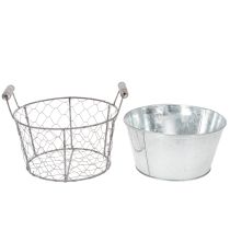 Artikel Pflanzkorb mit Einsatz Ø22cm H17,5cm Metall Drahtgeflecht Weiß Silber