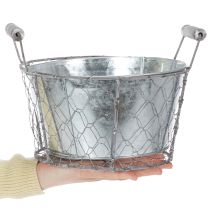 Artikel Pflanzkorb mit Einsatz Ø22cm H17,5cm Metall Drahtgeflecht Weiß Silber