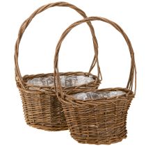 Artikel Pflanzkorb mit Henkel oval Weide Braun 28/24cm 2er-Set