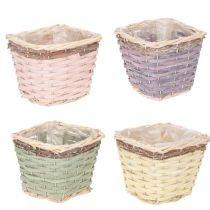 Artikel Pflanzkörbe quadratisch Holz mit Folie 14x14x12 cm bunt 4 Stück