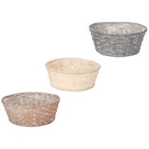Artikel Geflochtener Blumendekorationskorb aus Spanholz 23 cm Ø Weiß/Braun/Grau 6er-Set