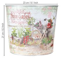 Artikel Pflanzkübel rund Metall mit Motiv Fresh Garden H21cm für Balkon und Terrasse