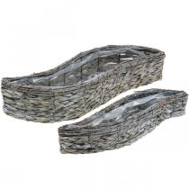 Artikel Pflanzschale Set aus Holz und Schilf, Grau, 48,5 cm und 40,5 cm