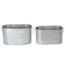 Artikel Pflanzschale mit Henkel aus Metall, 2er-Set, silber und braun, H22/20cm L42/40cm