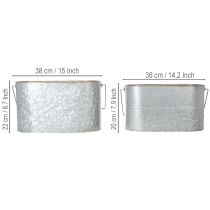 Artikel Pflanzschale mit Henkel aus Metall, 2er-Set, silber und braun, H22/20cm L42/40cm