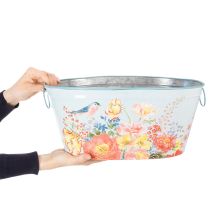 Artikel Pflanzschalen Set oval aus Metall mit Blumen- und Vogelmotiven, 3 Stück, 39/31/24,5 cm