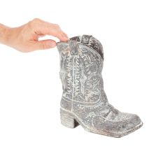 Artikel Deko Cowboy-Stiefel Pflanzgefäß Polyresin 24cm Grau-Blaugrün