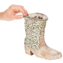 Artikel Blumentopf Cowboystiefel aus Polyresin mit Blumenmuster 24 cm Braun-Grün