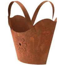 Artikel Pflanztasche Metall Übertopf mit Henkeln Rost-Optik H37cm