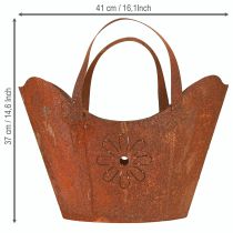 Artikel Pflanztasche Metall Übertopf mit Henkeln Rost-Optik H37cm