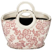 Artikel Pflanzentopf aus Keramik Tasche Floral mit Henkeln 21cm Weiß und Rot