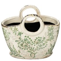 Artikel Keramik Pflanztasche mit floralem Muster 21cm in Weiß-Grün