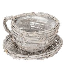 Artikel Teetasse aus geflochtener Weide 13cm Weiß-Grau Dekoration