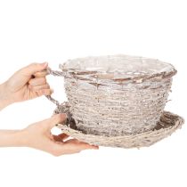 Artikel Korb-Tasse mit Unterteller, Weide, Weiß-Grau, 34cm