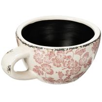 Artikel Keramiktasse zum Bepflanzen 18cm rot-weiß mit floralem Muster
