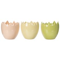 Artikel Keramik-Blumentopf Osterei-Motiv 10 cm in Gelb, Grün und Orange, 3er-Set