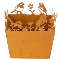 Artikel Pflanztopf Metall Edelrost mit Vogelmotiven 15,5 cm hoch