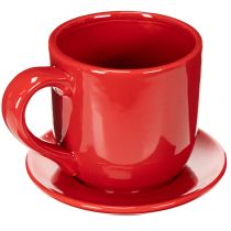 Artikel Tasse mit Unterteller aus Keramik 17 cm rot als Pflanztopf für den Innenbereich