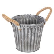 Artikel Pflanztopf aus Metall mit Jutegriffen Ø16,5cm silber-weiß