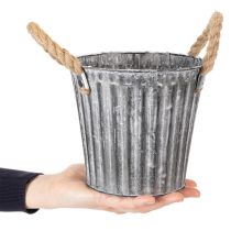 Artikel Pflanztopf aus Metall mit Jutegriffen Ø16,5cm silber-weiß