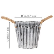 Artikel Pflanzgefäß aus Metall mit Henkeln, Ø14,5cm, weiß-silber, Deko-Übertopf