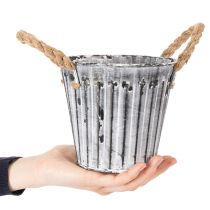 Artikel Pflanzgefäß aus Metall mit Henkeln, Ø14,5cm, weiß-silber, Deko-Übertopf