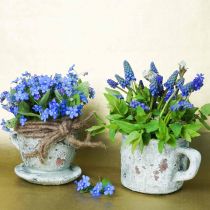 Artikel Pflanztopf Übertopf Tasse mit Unterteller Vintage Grau, Natur Ton Ø8cm H6,5cm 4 St