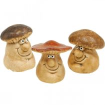 Keramik Deko Pilz mit Gesicht Figur Braun H6,5cm 3St