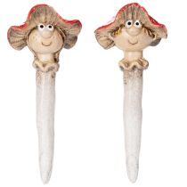 Artikel Pilz-Stecker Dekofigur Mädchen und Junge Fliegenpilz mit Gesicht aus Keramik 13 cm 2er Set