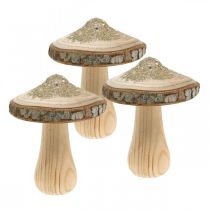 Artikel Holzpilz Rinde und Glitter Deko Pilze Holz H8,5cm 4St