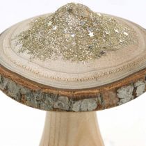 Holzpilz Rinde und Glitter Deko Pilze Holz H11cm 3St