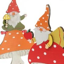 Artikel Fliegenpilz Holzdeko mit Wichteln, H21/19,5cm, Orange/Rot, 4er-Set, Herbstdekoration Innenbereich