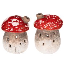 Artikel Pilzhaus Lichthäuschen aus Keramik 10 cm Rot-Weiß 2 Stück