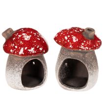 Artikel Pilzhaus Lichthäuschen aus Keramik 10 cm Rot-Weiß 2 Stück