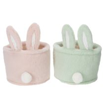 Artikel Aufbewahrungskorb Hase aus Plüsch, 18 cm, Rosa und Grün, 2er-Set