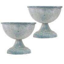 Artikel Pokalschale Klein Metall Blau Weiß Antik Ø12cm H10,5cm 2St