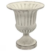 Pokalvase Metall Deko Shabby Chic Weiß Grau H24cm Ø20cm